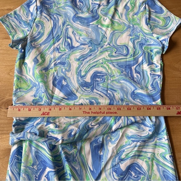 J MCLAUGHLIN ELORA DRESS M WATERCOLOR COASTAL CATALINA CLOTH RUCHED SUMMER CHIC - Picture 10 of 13